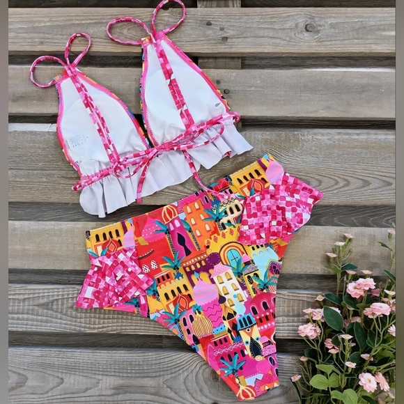 SPORLIKE High Waisted Ruffle Bikini #544 - Picture 9 of 10